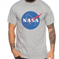 NASA Logo Camiseta de Hombre Astronaut Space Rocket Moon, Farbe2:Marengo Mezclado;Größe2:4XL