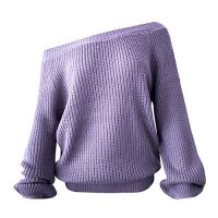Xmiral Mujer Jerséis Moda Suéter Largo Casual Jersey de Punto de Cuello Barco Batwing Color Sólido Sexy Camiseta Tops(púrpura,XL/ES 42-44)
