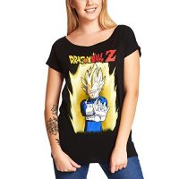 Dragon Ball Z Camiseta de Las señoras de algodón Negro Vegeta Super Saiyan Cinco Loose Fit Animado - L