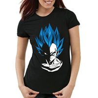 style3 Super Vegeta Blue God Modo Camiseta para Mujer T-Shirt, Color:Negro;Talla:XL